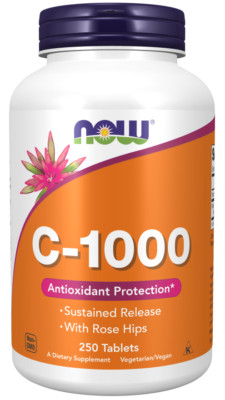 NOW Foods Vitamin C-1000 Sustained Release With Rose Hips 250 Tablets 03/2028EXP