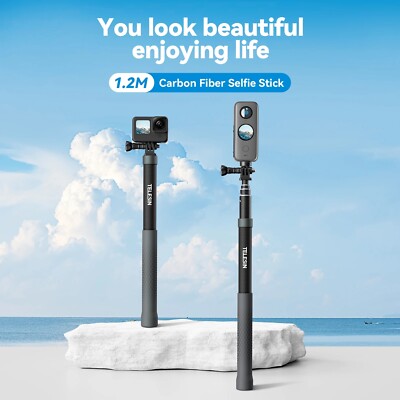 TELESIN Carbon Fiber Selfie Stick For GoPro Insta360 X3 DJI - Main Image