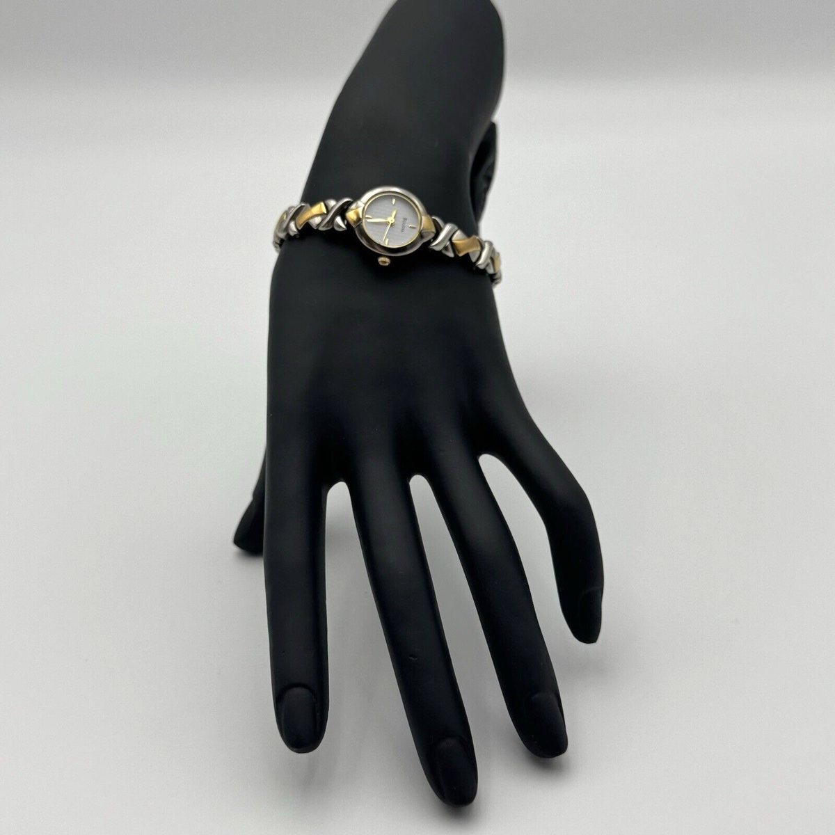 Bulova Lady TT #98T24 Vtg Ladies Bulova Watch Bracelet Two Tone Woven 98T24  main image 2