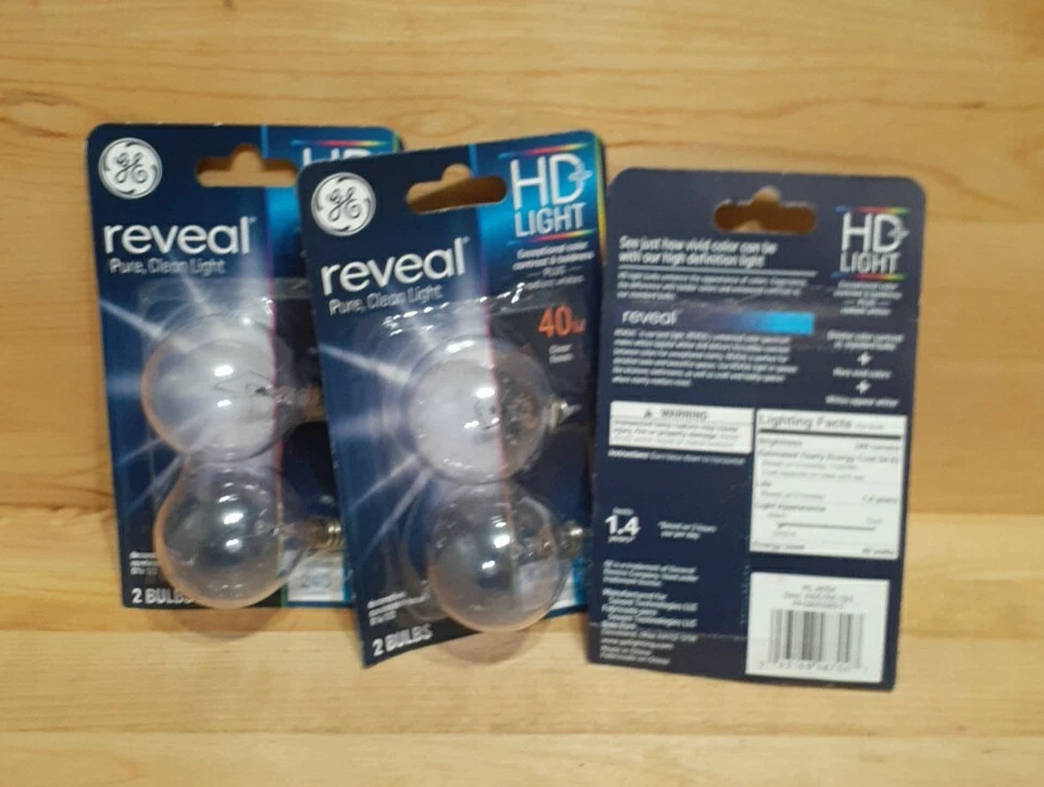 3[2pack]: GE REVEAL  CLEAR Light Bulbs 40W HD+ G16.5 Light Bulb Candelabra Base  - Image 2 of 2