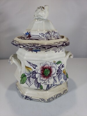 Purple Mulberry  Transferware Staffordshire Polychrome Sugar Bowl Floral