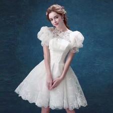 Women Puff Sleeve Evening Dress Fairy Flower Short Elegant Dress Short Dress