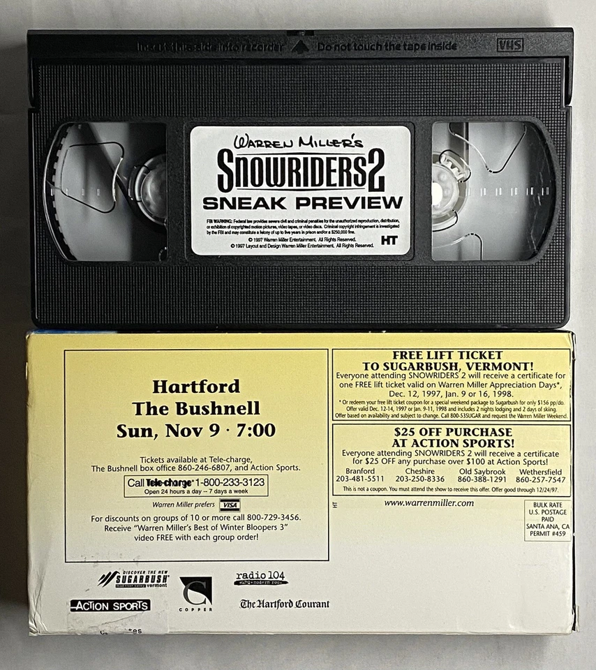 Warren Miller Snowriders 2 VHS Hartford 1997 Wind Surf Snow Kayak Board Ski Film Foto 2 de 4