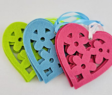Valentine Heart Ornaments Felt Decoration 3 Pink 2 Blue 3 Green Flower Design