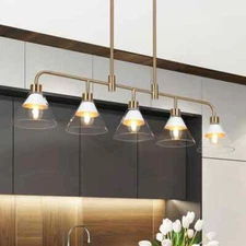 Uolfin 35.5 in 5-Light White/Gold Kitchen Island Linear Chandelier Light Fixture