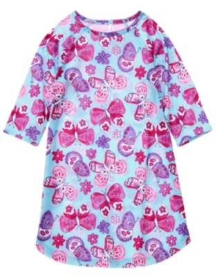GYMBOREE SLEEPWEAR AQUA w/ BUTTERFLIES N FLOWERS NIGHTGOWN 2 3 4 5 6 7 8 10 12