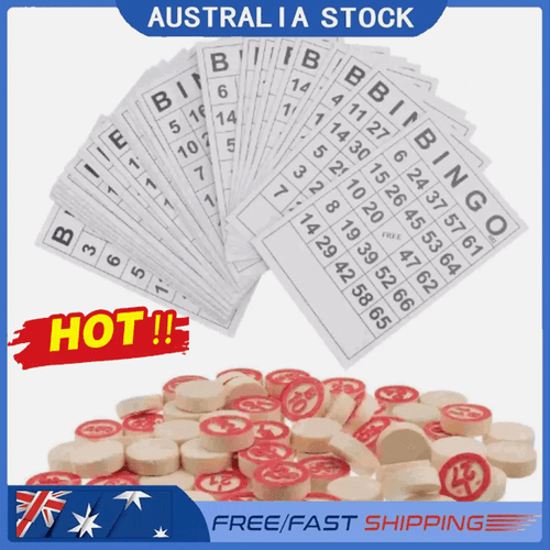 Vintage Wooden Bingo Game Set - 40 Bingo Number Cards and 75 CheAL - Picture 2 of 13