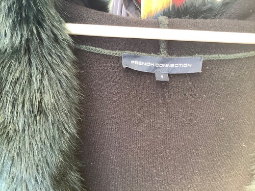 French Connection Faux Fur Cardigan with hood, forest green, excellent condition - Picture 6 of 6