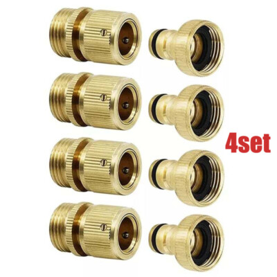 4 Pack Garden Hose Quick Connector Brass GHT Thread Water Hose Fitting Adapter