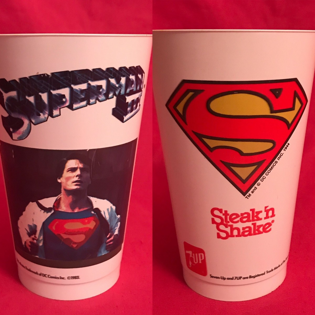Vtg 1983 Superman III 3 Plastic Drink Cup Steak N Shake 7up