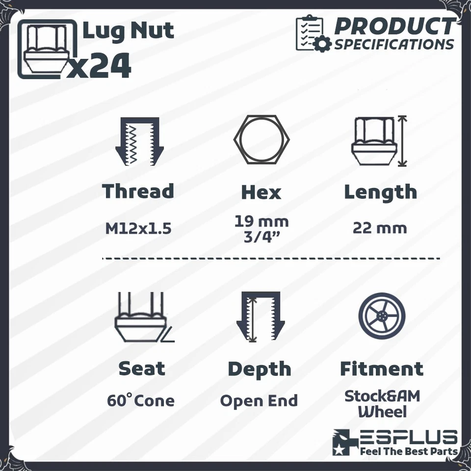 24 tuercas abiertas universales GMC 12x1,5 cromadas aptas para Canyon 2004-2012 y Envoy 2002-2009 Foto 2 de 4