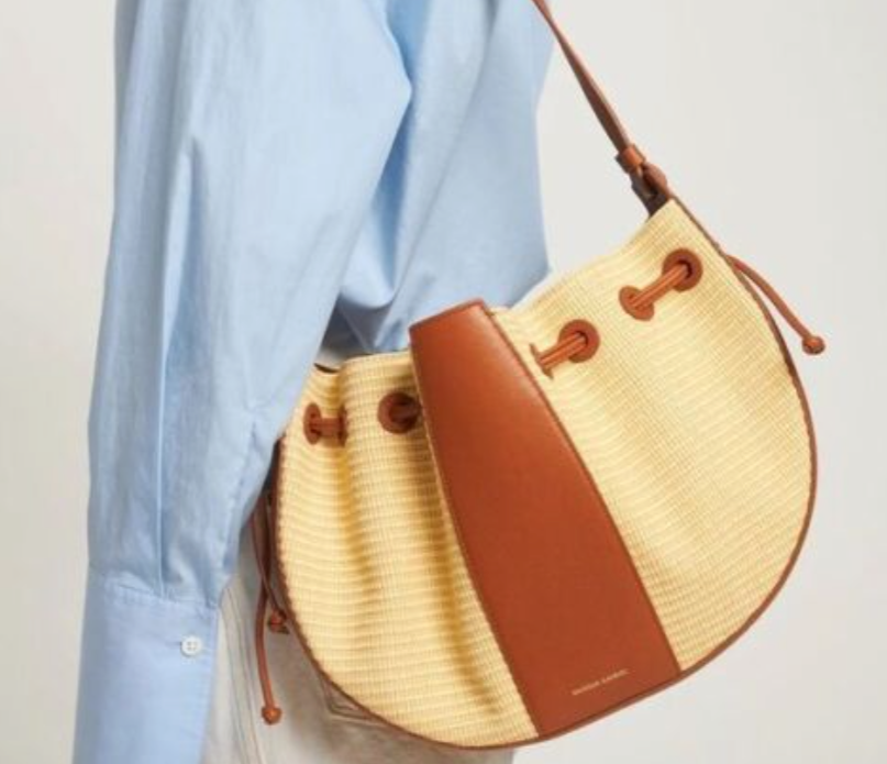 Mansur Gavriel Lilium Leather Raffia Shoulder Bag in Cammello Red