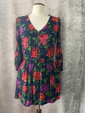 *Stunning ZARA Trafaluc Navy Floral Zip Front Dress Size S Mini Dress*