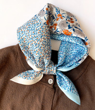 100  Silk 20" small Scarf square Women neckerchief Wrap floral blue red - 