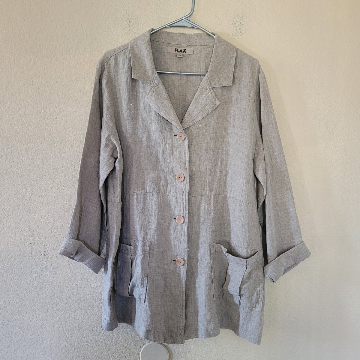 FLAX Womens 100% Linen Button Blazer Jacket Shirt Size Small