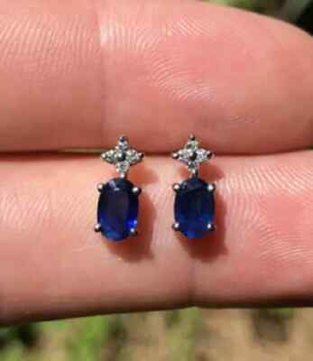 3Ct Lab Created Sapphire & Diamond Floral Stud Earrings 14K White Gold Finish
