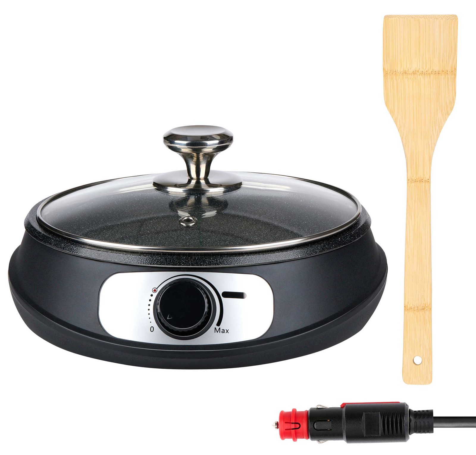 Teppanyaki Grillplatte 24V 250W Elektro Pfanne Grillpfanne mit Glasdeckel