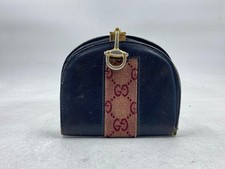 Vintage 1970s Gucci Navy Leather GG Canvas Horsebit Half Moon Wallet Italy