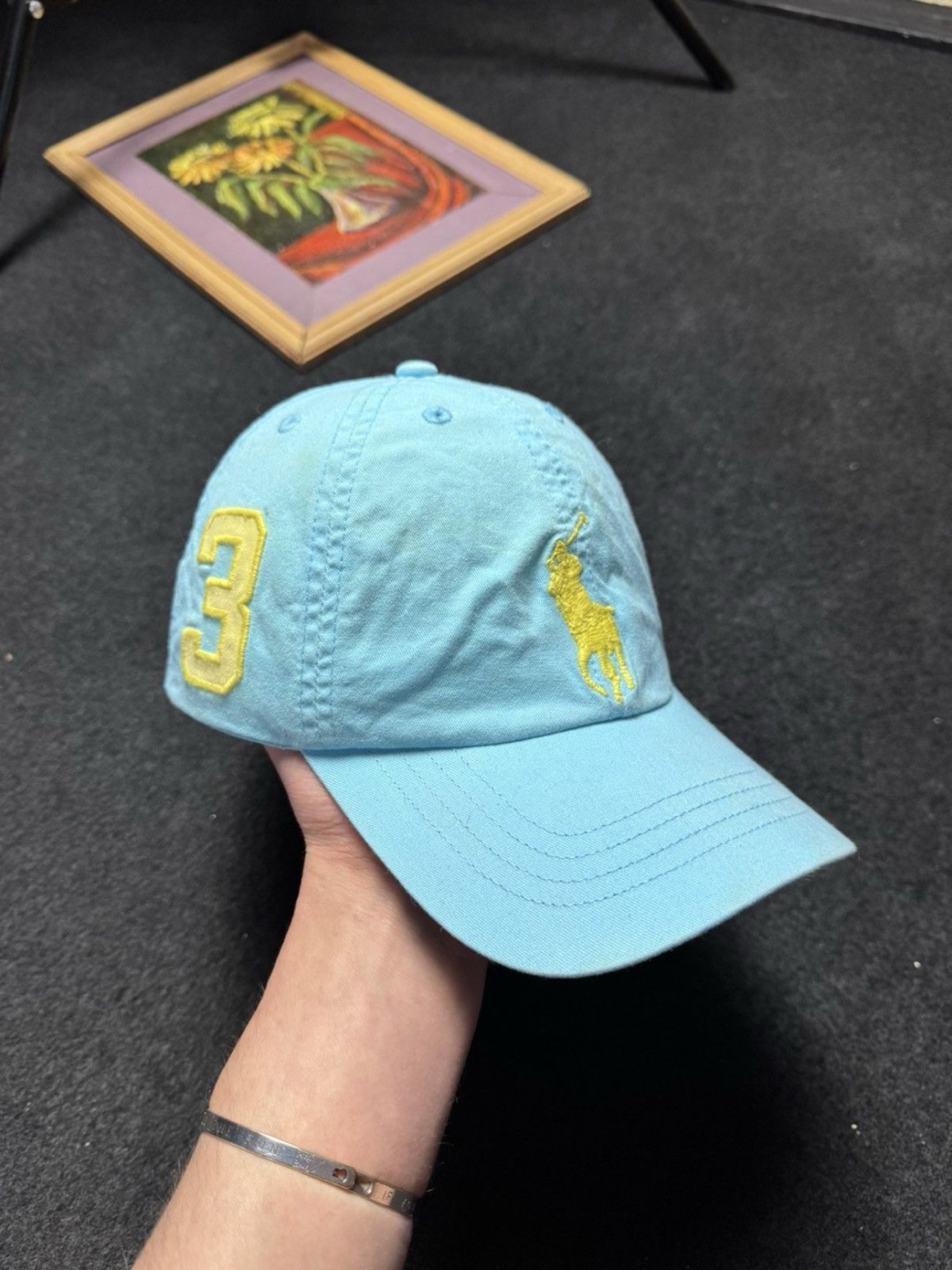 Cappello Polo Ralph Lauren berretto blu giallo logo pony regolabile #3 raro stile vintage