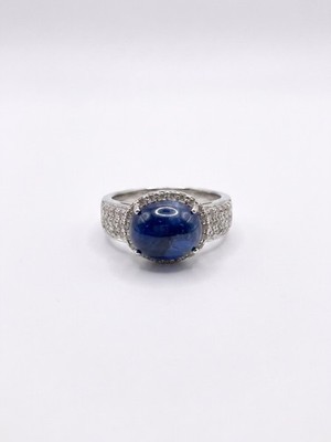 6.16ct Blue Sapphire Diamond Halo Ring 14K White Gold Estate Statement Ring Sz 7