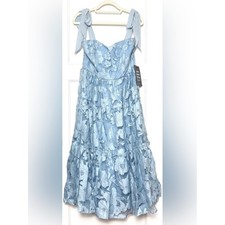 LULUS Floral Burnout Chiffon Tiered Ruffle Bow Tie Straps Fairycore Midi Dress M
