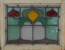 PRETTY SCENE OLD ENGLISH LEADED STAINED GLASS WINDOW 22 1/4"x 17 1/4"