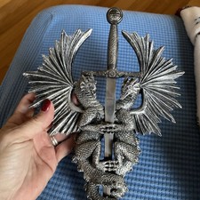 Dragon Dagger Hanging Wall Plaque Double Dragon Sword Mythical 12x8 Fantasy