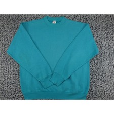 Fruit of the Loom Sweatshirt Mens Large Teal Excellent Solid Crew Neck USA Made