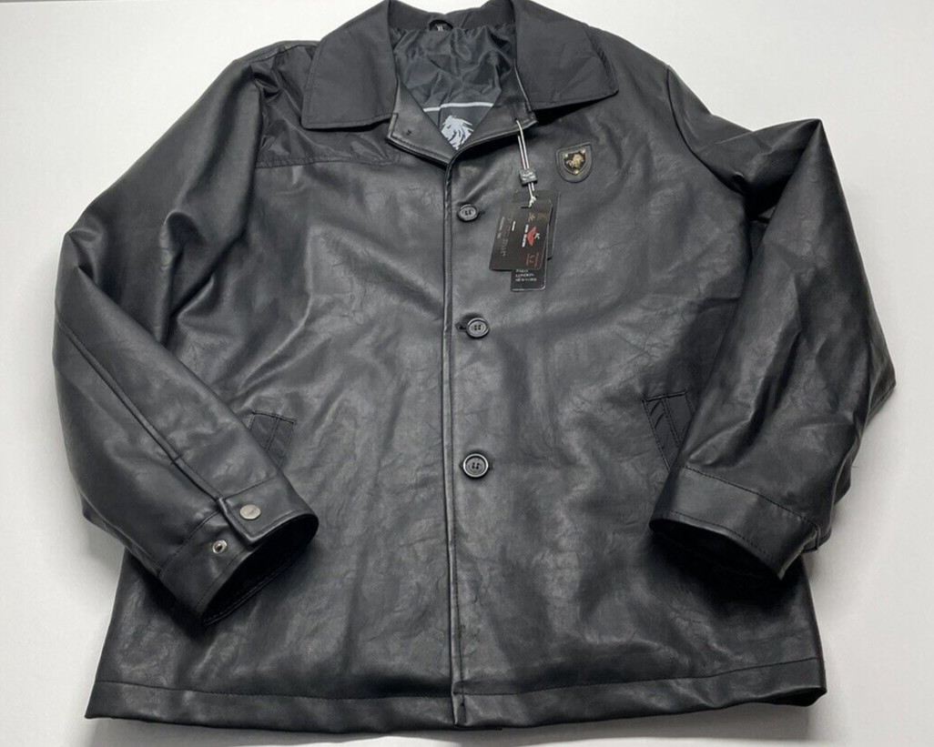 AC Luxury Collection Button Up Made In Italy Jacket Men’s XL Black Leather Feel - second product detail image