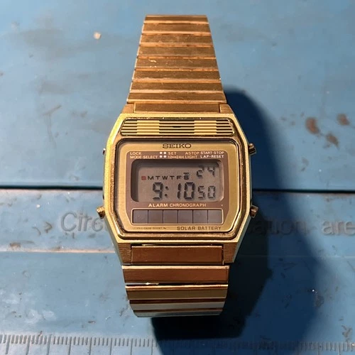 Vintage Mens Seiko A628-5000 Gold Tone Solar Lcd Mens Watch - Great Condition!