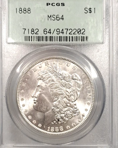 1888 P Morgan Silver Dollar PCGS MS64+ Old Green Holder OGH BU Bright White P259