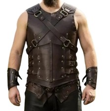 Medieval Warrior Chest Plate Vest  Bracers  Brown Leather Gladiator Armor Set