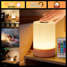 Dimmable Touch Bedside Table Lamp with Remote, RGB Color Changing Night Light