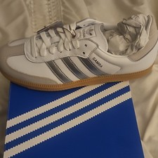 adidas Samba OG Women White/Silver Metallic/Grey Low Top Leather Sneaker JI2725