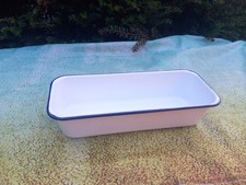 Alte Emaille Schüssel viereckig weiß Deko  Pflanzenschale für Haus u.Garten Nr.2