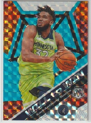 2020 Panini MOSAIC - KARL ANTHONY TOWNS - BLUE FLOURESONT PRIZM /15 #2 Knicks