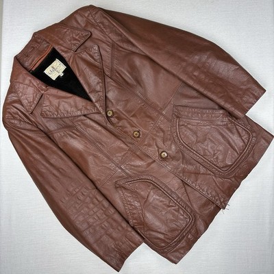 Vtg 70s Wilsons House Suede and Leather Brown Cafe Racer Jacket Men 42 Faux Fur