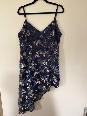 Lulus Evenings with You Dark Teal Floral Velvet Asymmetrical Dress XL Whimsigoth