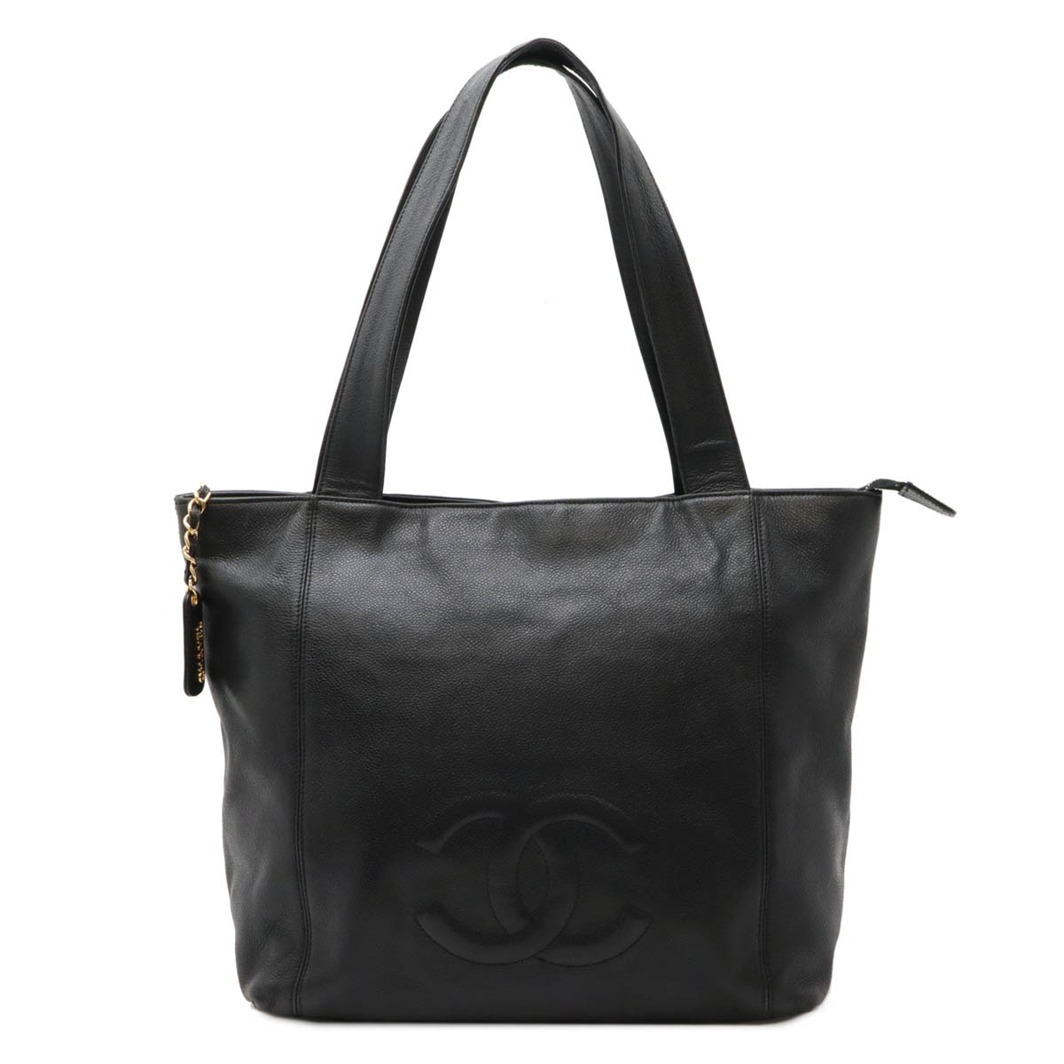 CHANEL Coco Mark Large Tote Bag Black Grained Calfskin Leather Gold Hardware