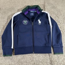 Polo Ralph Lauren Wimbledon Jacket Boys 7 Blue Tennis Full Zip Big Pony Youth