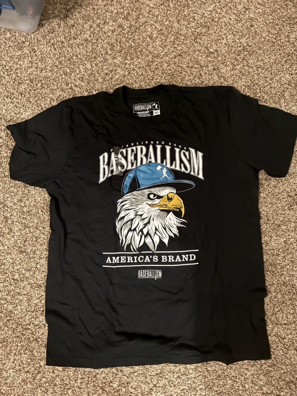 Baseballism America T-Shirt Men's Size L Short Sleeve Crew Neck Solid Black NWT