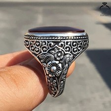 Natural Yemeni Aqeeq Red Agate Ring Handmade Oval Unique Jewelry