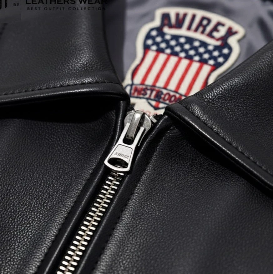 Men's Avirex Faux Leather Bomber Jacket - Authentic American Pilot Flight Jacket - Image 3 of 4