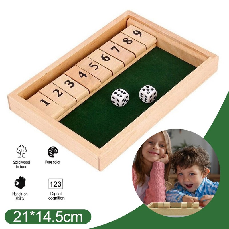 Shut The Box Game Wooden Dice Game 2 Player, Travel Educational Toys for Family