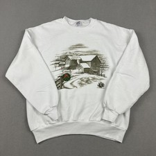 Vintage Jerzees Sweatshirt Men XL White Joy To The World Christmas Fleece USA