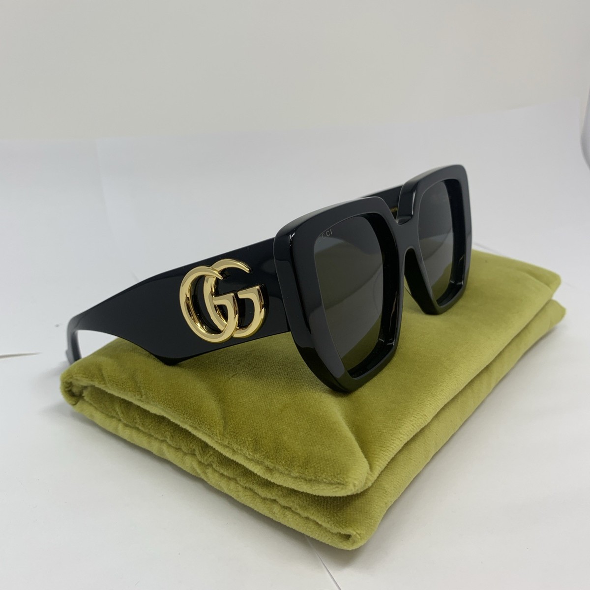 Gucci Sunglasses GG0956S 003 Black Gold Grey Square Woman