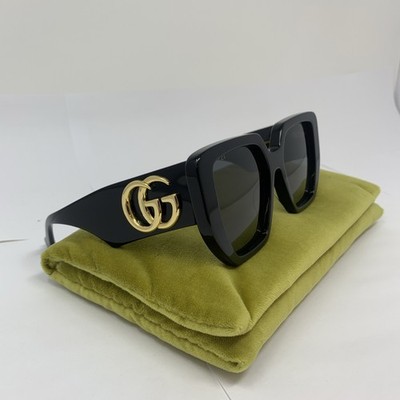 GUCCI スクエアサングラス ブラック/ゴールド Gucci Sunglasses GG0956S 003 Black Gold Grey Square Woman