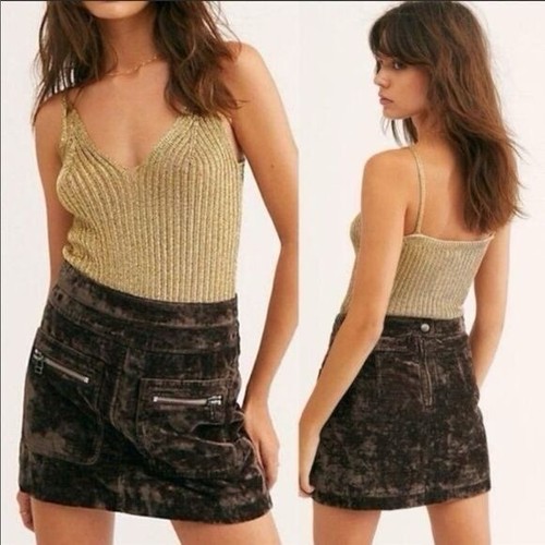 Free People Dust To Dust Velvet Mini Skirt Brown 90s Grunge Whimsigoth Size 2