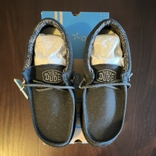 Hey Dude Wally Youth Basic Black Slip-On Canvas Shoes Unisex Kids US Y5 L6 EU 37