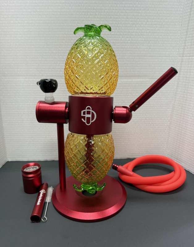 Gravity Hookah Pineapple Glass Base Hookah Set w/ Hose & Accessories, Red